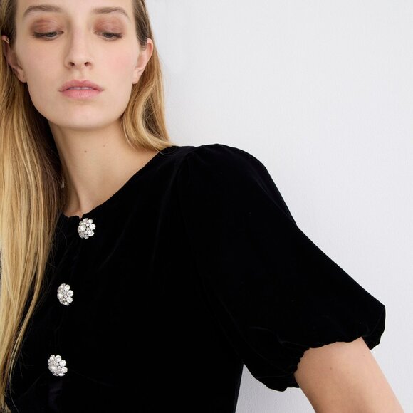 NWT J. Crew Collection Womens Size 0 Velvet Jeweled Button-Front Mini Dress NEW - Picture 3 of 4